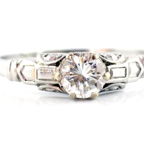 Vintage Antique Platinum Natural Diamond Art Deco Solitaire Engagement Ring - Picture 1 of 6